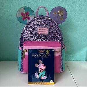 Mickey Mouse Main Attraction It’s a Small World Loungefly Backpack and Pin
